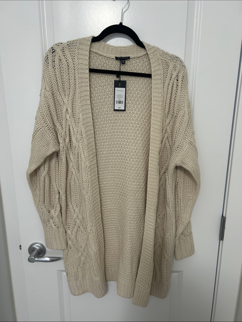 Dynamite Cream Cable Knit Open-Front Cardigan